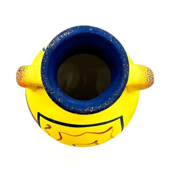 Art. F. Diaz Vase Post Modern 90s Hand Painted Yellow Matte Glaze Signed - Picture 6 of 13